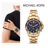 Buy Shop Michael Kors Everest Chronograph Blue Dial Gold Steel Strap Watch For Women - MK6971 USA Online