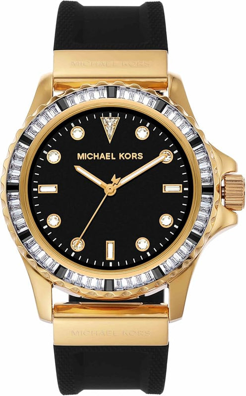 Buy Shop Michael Kors Everest Three-Hand Crystals Black Dial Black Rubber Strap Watch for Women - MK7440 USA Online