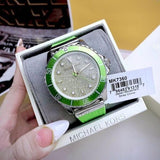 Buy Shop Michael Kors Everest Three Hand Crystals Silver Dial Green Silicone Strap Watch For Women - MK7360 USA Online