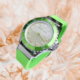 Buy Shop Michael Kors Everest Three Hand Crystals Silver Dial Green Silicone Strap Watch For Women - MK7360 USA Online