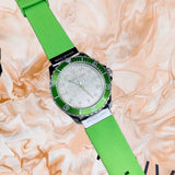 Buy Shop Michael Kors Everest Three Hand Crystals Silver Dial Green Silicone Strap Watch For Women - MK7360 USA Online
