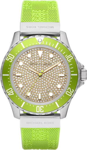 Buy Shop Michael Kors Everest Three Hand Crystals Silver Dial Green Silicone Strap Watch For Women - MK7360 USA Online