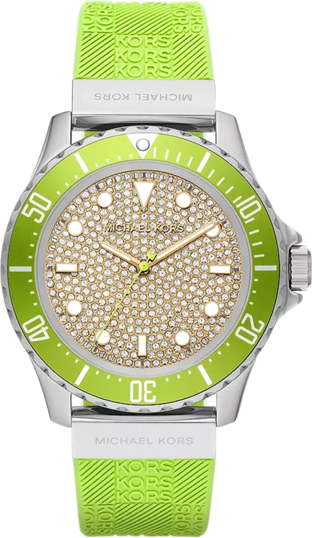 Buy Shop Michael Kors Everest Three Hand Crystals Silver Dial Green Silicone Strap Watch For Women - MK7360 USA Online