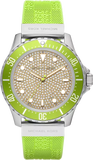 Buy Shop Michael Kors Everest Three Hand Crystals Silver Dial Green Silicone Strap Watch For Women - MK7360 USA Online