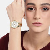 Buy Shop Michael Kors Everest Three-Hand Mother of Pearl White Dial Gold Steel Strap Watch For Women - MK7363 USA Online