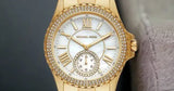 Buy Shop Michael Kors Everest Three Hand Mother of Pearl White Dial Gold Steel Strap Watch For Women - MK7401 USA Online