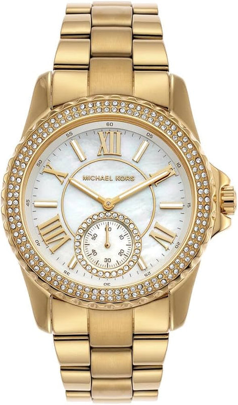 Buy Shop Michael Kors Everest Three Hand Mother of Pearl White Dial Gold Steel Strap Watch For Women - MK7401 USA Online