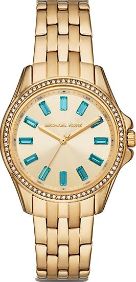 Buy Shop Michael Kors Mini Pilot Quartz Gold Dial Gold Steel Strap Watch For Women - MK7366 USA Online