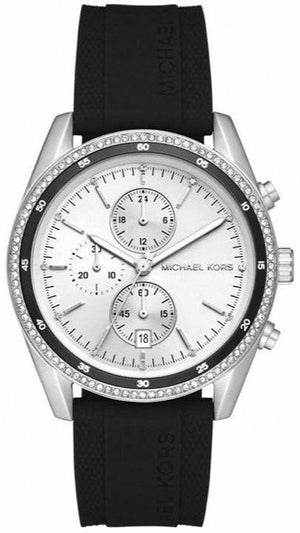 Buy Shop Michael Kors Hadyn Chronograph Silver Dial Black Rubber Strap Watch for Women - MK7486 USA Online