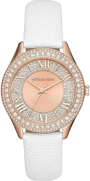 Buy Shop Michael Kors Harlowe Analog Rose Gold Dial White Leather Strap Watch For Women - MK2989 USA Online