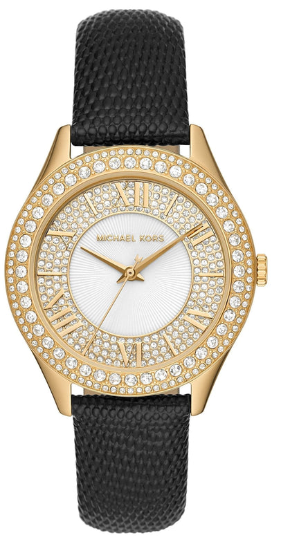 Buy Shop Michael Kors Harlowe Analog White Dial Black Leather Strap Watch For Women - MK2988 USA Online