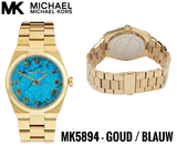 Buy Shop Michael Kors Channing Turquoise Dial Gold Steel Strap Watch For Women - MK5894 USA Online