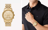 Buy Shop Michael Kors Hutton Chronograph Gold Dial Gold Steel Strap Watch For Men - MK8953 USA Online