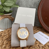 Buy Shop Michael Kors Janelle Three Hand Silver Dial White Rubber Strap Watch For Women - MK7141 USA Online