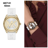Buy Shop Michael Kors Janelle Three Hand Silver Dial White Rubber Strap Watch For Women - MK7141 USA Online