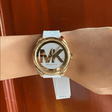 Buy Shop Michael Kors Janelle Three Hand Silver Dial White Rubber Strap Watch For Women - MK7141 USA Online