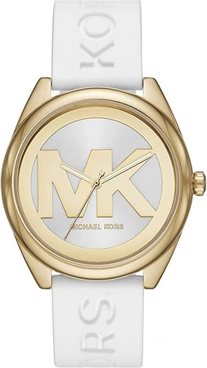 Buy Shop Michael Kors Janelle Three Hand Silver Dial White Rubber Strap Watch For Women - MK7141 USA Online