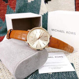 Buy Shop Michael Kors Jaryn Quartz Gold Dial Brown Leather Strap Watch For Women - MK2496 USA Online