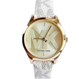 Buy Shop Michael Kors Jaycie Quartz Gold Dial White Leather Strap Watch for Women - MK2861 USA Online
