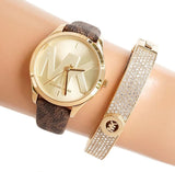 Buy Shop Michael Kors Jaycie Three Hand Gold Dial Brown Leather Strap Watch for Women - MK2862 USA Online