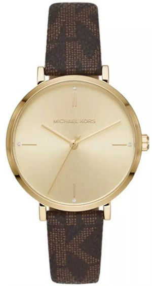Buy Shop Michael Kors Jayne Three Hand Gold Dial Brown Leather Strap Watch For Women - MK7129 USA Online