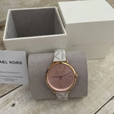 Buy Shop Michael Kors Jayne Three Hand Rose Gold Dial White Leather Strap Watch For Women - MK7128 USA Online