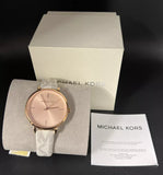 Buy Shop Michael Kors Jayne Three Hand Rose Gold Dial White Leather Strap Watch For Women - MK7128 USA Online