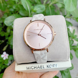 Buy Shop Michael Kors Jayne Three Hand Rose Gold Dial White Leather Strap Watch For Women - MK7128 USA Online