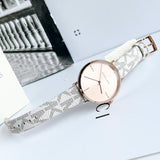 Buy Shop Michael Kors Jayne Three Hand Rose Gold Dial White Leather Strap Watch For Women - MK7128 USA Online