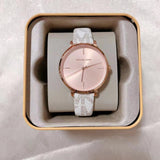 Buy Shop Michael Kors Jayne Three Hand Rose Gold Dial White Leather Strap Watch For Women - MK7128 USA Online