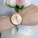 Buy Shop Michael Kors Jayne Three Hand Rose Gold Dial White Leather Strap Watch For Women - MK7128 USA Online