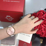 Buy Shop Michael Kors Jayne Three Hand Rose Gold Dial White Leather Strap Watch For Women - MK7128 USA Online