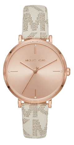 Buy Shop Michael Kors Jayne Three Hand Rose Gold Dial White Leather Strap Watch For Women - MK7128 USA Online