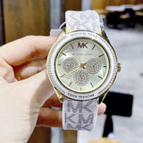 Buy Shop Michael Kors Jessa Multifunction Gold Dial White Leather Strap Watch For Women - MK7204 USA Online