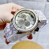 Buy Shop Michael Kors Jessa Multifunction Gold Dial White Leather Strap Watch For Women - MK7204 USA Online