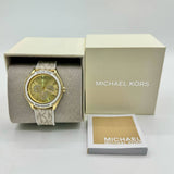 Buy Shop Michael Kors Jessa Multifunction Gold Dial White Leather Strap Watch For Women - MK7204 USA Online