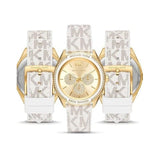 Buy Shop Michael Kors Jessa Multifunction Gold Dial White Leather Strap Watch For Women - MK7204 USA Online