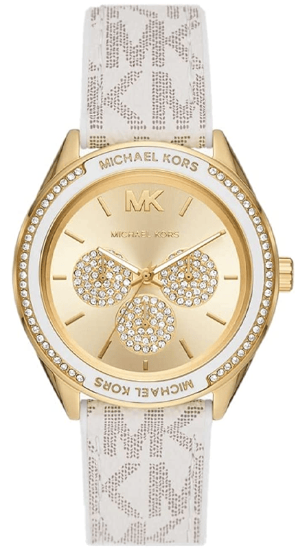 Buy Shop Michael Kors Jessa Multifunction Gold Dial White Leather Strap Watch For Women - MK7204 USA Online
