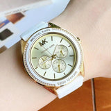 Buy Shop Michael Kors Jessa Quartz Gold Dial White Silicone Strap Watch For Women - MK7267 USA Online