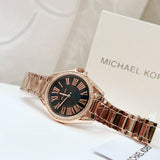 Buy Shop Michael Kors Kacie Three Hand Black Dial Rose Gold Steel Strap Watch for Women - MK6930 USA Online