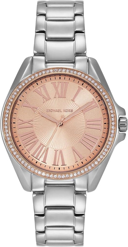 Buy Shop Michael Kors Kacie Three-Hand Gold Dial Silver Steel Strap Watch for Women - MK4854 USA Online