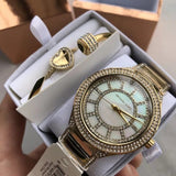 Buy Shop Michael Kors Kerry Mother of Pearl Dial Gold Steel Strap Watch for Women - MK3312 USA Online