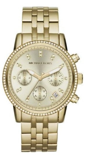 Buy Shop Michael Kors Runway Chronograph Gold Dial Gold Steel Strap Watch For Women - MK5698 USA Online