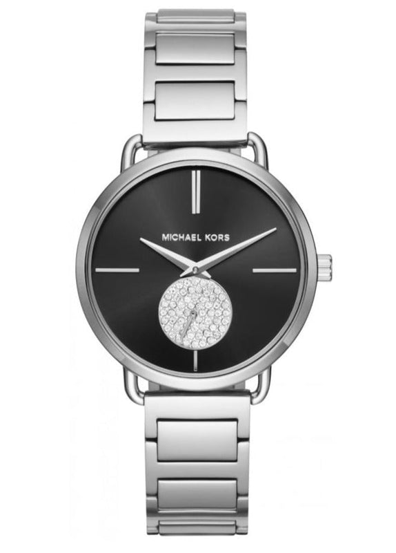 Buy Shop Michael Kors Portia Black Dial Silver Steel Strap Watch for Women - MK3638 USA Online