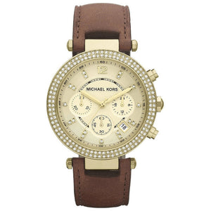 Buy Shop Michael Kors Parker Champagne Gold Dial Brown Leather Strap Watch for Women - MK2249 USA Online