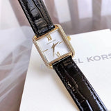 Buy Shop Michael Kors Lake Quartz White Dial Black Leather Strap Watch For Women - MK2762 USA Online