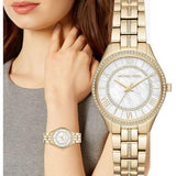 Buy Shop Michael Kors Lauryn Mother of Pearl White Dial Gold Steel Strap Watch for Women - MK3899 USA Online