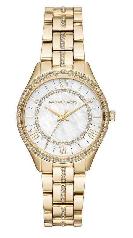 Buy Shop Michael Kors Lauryn Mother of Pearl White Dial Gold Steel Strap Watch for Women - MK3899 USA Online