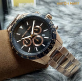 Buy Shop Michael Kors Layton Chronograph Black Dial Rose Gold Steel Strap Watch For Men - MK8824 USA Online