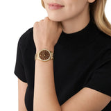 Buy Shop Michael Kors Layton Chronograph Brown Dial Gold Steel Strap Watch For Women - MK7296 USA Online